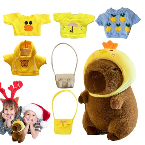 9 Zoll große gefüllte Capybara-Puppe mit Kleidung und Accessoires – Capybara-Kostüm zum Anziehen, weiche Capybara-Dekoration, niedliches Stofftierspielzeug für Feiertage und Geburtstage von Generisch