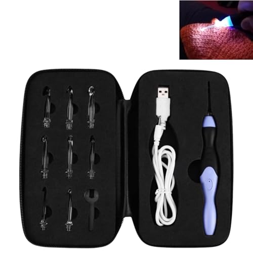 9-in-1 LED-Häkelnadel-Set, LED-Stricknadeln, Werkzeug-Set, 9 austauschbare Häkelnadeln, Anfänger-Häkel-Strickset, USB-Aufladung von Generisch