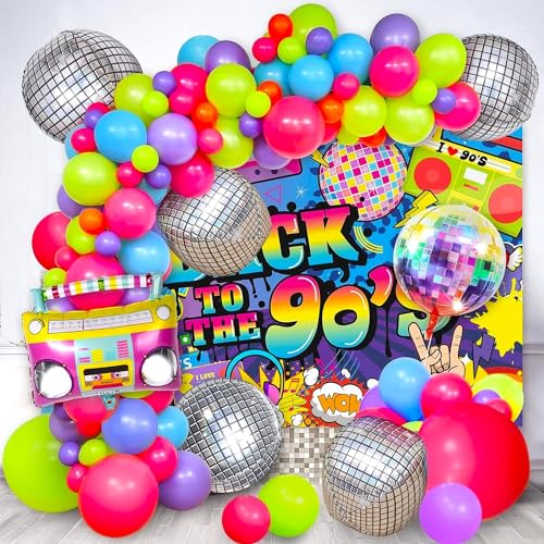 90 er Set XXL Deko 90´s love parade Birthday Dekoration mädchen Banner Folienballons Glitzer Bunt neon Tattoo Luftballons Happy Birthday deco Deko Party feier Geburtstag von Generisch