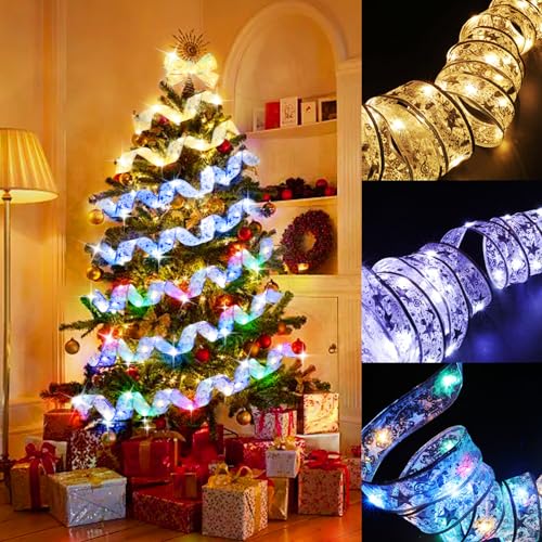 AQXONG Weihnachtsbandlichter, Weihnachtsband Lichterketten, 3 Bände - 5m50LED Warmes Licht/5m50LED Weißes Licht/10m100LED Farblicht, Schleife Weihnachtsbaum Bandlichter, Weihnachtsdekoration Generisch von Generisch