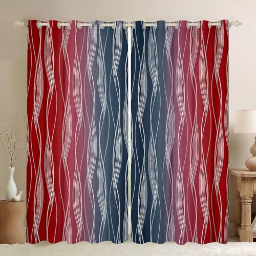 Abstrakte Ombré-Vorhänge für Jungen, 167,6 x 182,9 cm, verdunkelnde Fenstervorhänge in Blau und Rot mit geometrischen Streifen und silbernen Wellenlinien – 2 Paneele für Kinderzimmer Abstrakte Ombré-Vorhänge für Jungen, 167,6 x 182,9 cm, verdunkelnde Fenstervorhänge in Blau und Rot mit geometrischen Streifen und silbernen Wellenlinien – 2 Paneele für Kinderzimmer von Generisch