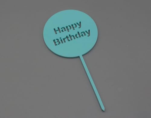 Acryl Cake Topper Happy Birthday, Rund, Hellblau, 12,5 cm Höhe, 6 cm Durchmesser der Scheibe von Generisch