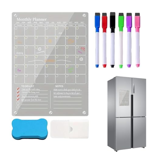 Acryl-Kalender für Kühlschrank,Acryl-Magnetkalender für Kühlschrank - Magnetisches transparentes Whiteboard für Kühlschrank - Whiteboard für Kühlschrank, wiederverwendbares Notizblock-Memo-To-Do-/Eink von Generisch