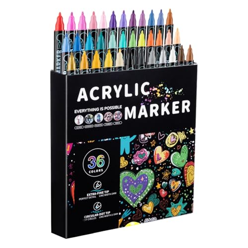 Acryl-Marker – doppelseitige Stifte, Aquarellstifte für Steine, Leinwand, Holz, Glas, Stoff, Acrylfarben-Set für Kinder und Erwachsene von Generisch