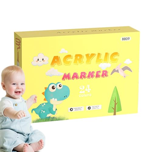 Acryl-Marker für Kinder – 12/24/36 Farben, Permanent-Marker – Wassermarker, weiche Spitze, schnell trocknender Marker für , Leinwand, Stein und Keramik von Generisch