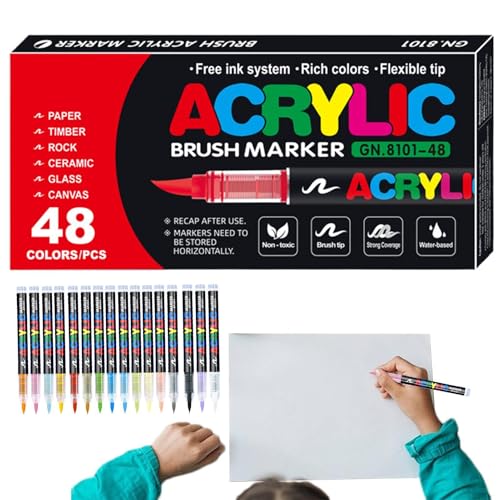 Acrylfarbenmarkierungen, wasserdichte Acrylmarker | Multifunktionales Malstift -Set,48 Farben wasserdichte Farbmarker Stift für Gestein, Holz, Papier, Metall, Leinwand, Glas von Generisch