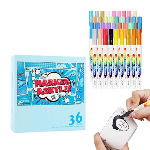 Acrylfarbmarker, Farbstifte mit feiner Spitze - Nicht klebende, wasserfeste Graffiti-Marker, Farbstifte mit feiner Spitze - Farbstifte, Acryl-Marker-Set, farbige Marker mit Aufbewahrungsbox für Kinder von Generisch