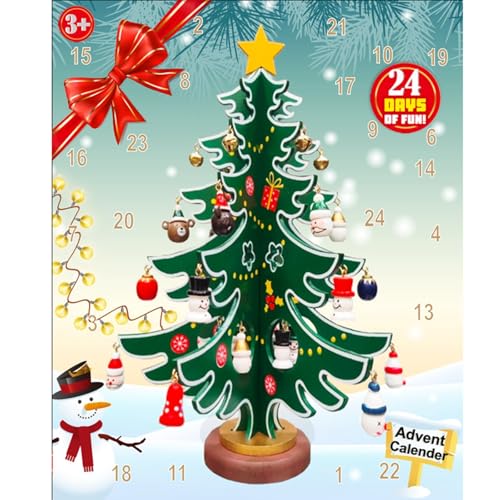 Adventskalender 2024 24 Tage Weihnachten Countdown DIY Holz Weihnachtsbaum mit 36 Ornamenten für Weihnachten Urlaub und Dekorationen Nhr866 (B, 32 x 25,5 x 3) von Generisch