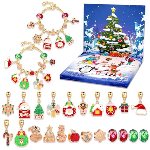 Adventskalender 2024 Mädchen-Armband, Bettelarmband-Adventskalender - 2024 Schmuckherstellungsset,24 Tage Countdown-Kalender für Weihnachtsarmbänder für Kinder, Kinder, Familie, Freunde von Generisch