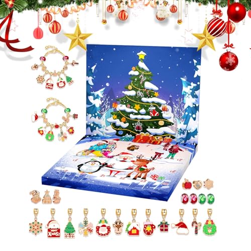 Adventskalender 2024 Mädchen-Armband, Bettelarmband-Adventskalender | Mädchen-Schmuck-Charm-Set,24 Tage Countdown-Kalender für Weihnachtsarmbänder für Kinder, Kinder, Familie, Freunde von Generisch