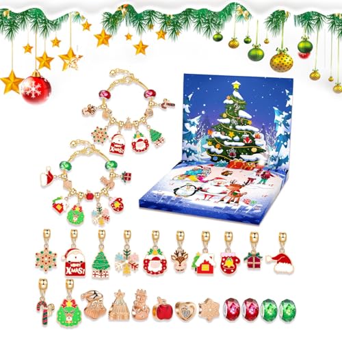 Adventskalender 2024 Mädchen-Armband, Bettelarmband-Adventskalender | Schmuck Adventskalender 2024,24 Tage Countdown-Kalender für Weihnachtsarmbänder für Kinder, Kinder, Familie, Freunde von Generisch