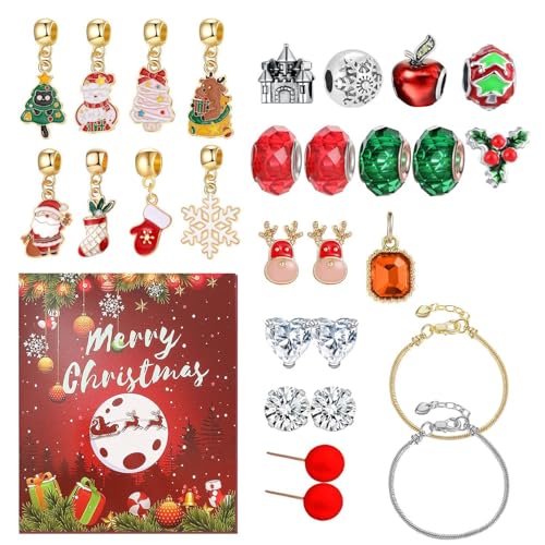 Adventskalender-Armband,Weihnachts-Adventskalender-Armband-Set | Schmuckherstellungsset Roter Weihnachtsmann-Countdown-Kalender | Schleife, Süßigkeiten, Schneemann, Rentier, Weihnachtsmann, Schmuckher von Generisch