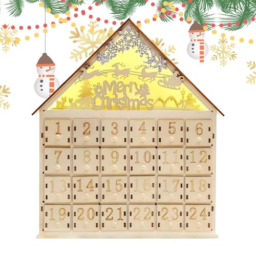 Adventskalender-Box, Weihnachtskalender-Countdown, Beleuchteter Countdown-bis-Weihnachtskalender aus Holz mit 24 Schubladen, Weihnachtsdekoration, Frohe Weihnachten, Adventsbox für Zuhause-Partys von Generisch