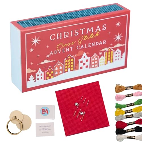 Adventskalender-Kreuzstich, 24 Tage Weihnachts-Countdown-Stickset, Weihnachtskreuzstiche 2024, handgemachte Stickerei für Anfänger, 24 Tage Stickfreude von Generisch