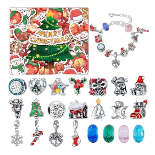 Adventskalender Mädchen Schmuck 2024, Schmuckbastelsets Für Kinder, Weihnachtskalender Schmuck Basteln Mädchen Armbänder mit 2 Armbänder und 22 Accessoires für Kinder Teenager Frauen von Generisch