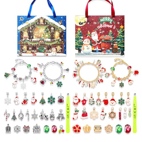 Adventskalender-Set 2024 | 24 Tage Weihnachts-Adventskalender-Armbänder | Schmuckherstellungsset | Weihnachts-Countdown-Kalender | DIY-Charm-Armband-Herstellungsset für Weihnachtsschmuck von Generisch