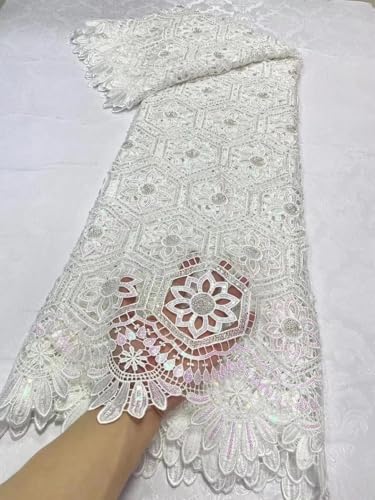 Afrikanischer nigerianischer Tüll-Spitzenstoff, Baumwolle, Hochzeit, Party, Kleid, Pailletten zum Nähen, Sticken, 4,5 m von Generisch