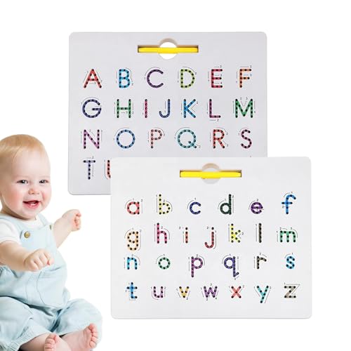 Alphabet-Tracing-Board – Magnetische Alphabet-Tafel | Lernbriefe | 2-in-1-Lern-Schreibspielbrett | Magnetisches, doppelseitiges Magnet-Zeichenbrett, Stielspielzeug, Buchstaben zum Lernen für Kleinkind von Generisch