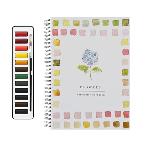 Aquarell Arbeitsbuch, 12 Farben Aquarellfarben-Set mit Pinsel, Anfänger-freundliche Tiere Blumen Aquarell Arbeitsbücher, Aquarellmalerei Kunst Zeichnung Buch für Kinder Erwachsene Anfänger von Generisch