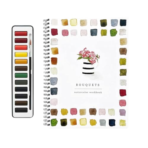 Aquarell Arbeitsbuch, 12 Farben Aquarellfarben-Set mit Pinsel, Anfänger-freundliche Tiere Blumen Aquarell Arbeitsbücher, Aquarellmalerei Kunst Zeichnung Buch für Kinder Erwachsene Anfänger von Generisch