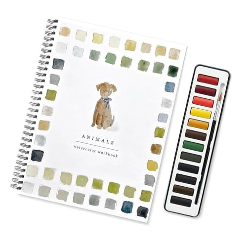 Aquarell Arbeitsbuch - Anfänger Aquarell -Übungsbuch | Aquarell Arbeitsmappe für Anfänger, Anfänger-freundliche Aquarellzeichnungsset, Wasserfarbenbücher Kit mit Pinsel für Kinder Mädchen Kind Kind von Generisch