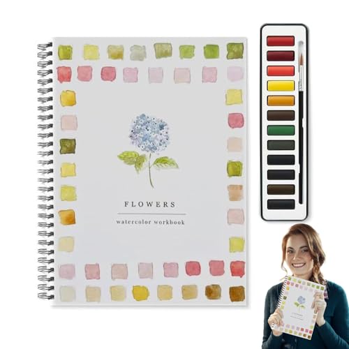 Aquarell Arbeitsbuch - Anfänger Aquarell -Übungsbuch | Aquarell Arbeitsmappe für Anfänger, Anfänger-freundliche Aquarellzeichnungsset, Wasserfarbenbücher Kit mit Pinsel für Kinder Mädchen Kind Kind von Generisch