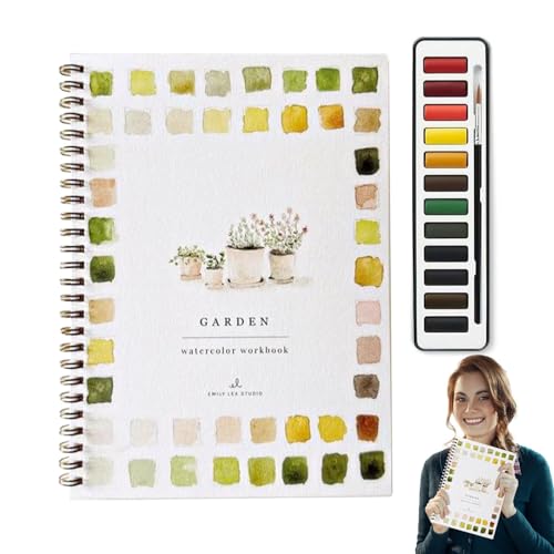 Aquarell Arbeitsbuch - Anfänger Aquarell -Übungsbuch | Aquarell Arbeitsmappe für Anfänger, Anfänger-freundliche Aquarellzeichnungsset, Wasserfarbenbücher Kit mit Pinsel für Kinder Mädchen Kind Kind von Generisch