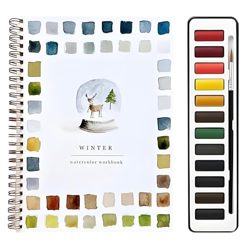 Aquarell Arbeitsbuch Set, Anfängerfreundliches Lebenspalette Malbuch, Schritt-für-Schritt Beispiel Aquarellbuch mit 12 Farben Farben und Pinsel, Kunsthandwerk Malbedarf, für Kinder und Erwachsene von Generisch