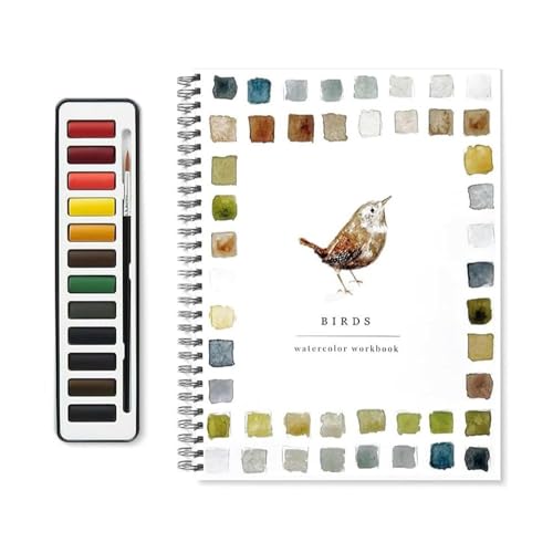 Aquarell Arbeitsbuch Vogel, Premium -Wasserfarbe, Anfängerbotanische Projekte, einfach zu befolgen Anweisungen, anfängerfreundliche Projekte, 18 cm x 26 cm, für Erwachsene von Generisch