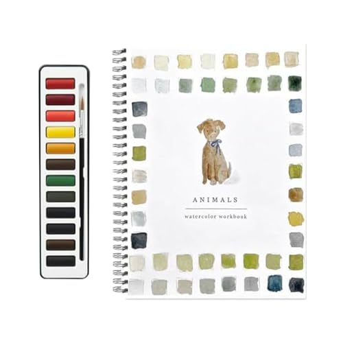 Aquarell-Arbeitsbücher, Aquarellfarben-Set Mit 12 Farben Und Pinsel, Malzubehör Für Kunsthandwerk, Aquarellbuch Für Kinder, Tragbares Aquarellmalerei-Malbuch Für Kinder Und Erwachsene von Generisch