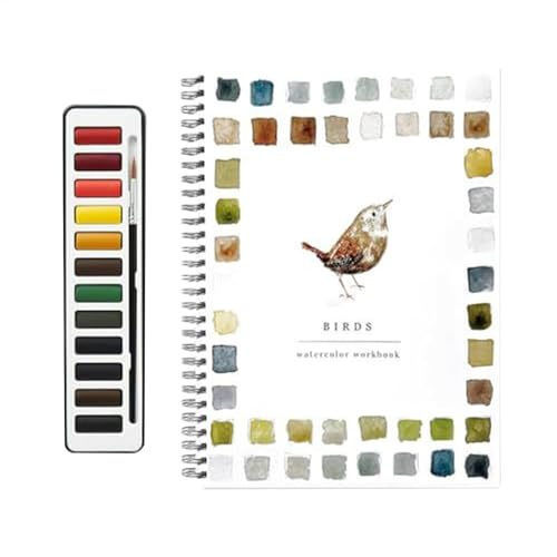 Aquarell-Arbeitsbücher, Aquarellfarben-Set Mit 12 Farben Und Pinsel, Malzubehör Für Kunsthandwerk, Aquarellbuch Für Kinder, Tragbares Aquarellmalerei-Malbuch Für Kinder Und Erwachsene von Generisch