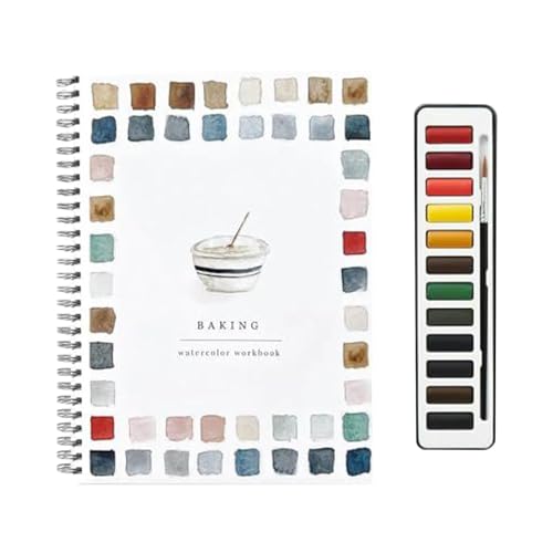 Aquarell-Arbeitsbücher, Aquarellfarben-Set Mit 12 Farben Und Pinsel, Malzubehör Für Kunsthandwerk, Aquarellbuch Für Kinder, Tragbares Aquarellmalerei-Malbuch Für Kinder Und Erwachsene von Generisch