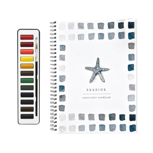 Aquarell-Arbeitsbücher, Aquarellfarben-Set Mit 12 Farben Und Pinsel, Malzubehör Für Kunsthandwerk, Aquarellbuch Für Kinder, Tragbares Aquarellmalerei-Malbuch Für Kinder Und Erwachsene von Generisch