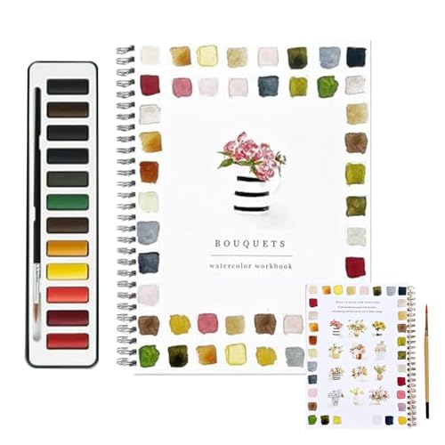 Aquarell-Arbeitsbücher, Einsteigerfreundliches Aquarell-Arbeitsbuch, 12 Farben Aquarellfarben-Set Mit Pinsel, Kreative Malerei Arbeitsbuch Inklusive Skizzen Für Kinder Und Erwachsene von Generisch