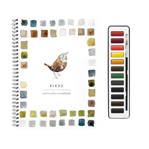 Aquarell-Skizzenbuch, Aquarell-Arbeitbücher, Anfängerfreundliches Vogel-Aquarell-Malset, 12 Farben, Aquarellfarben-Set mit Pinsel, Anfängerfreundliches einfaches Zeichenbuch von Generisch