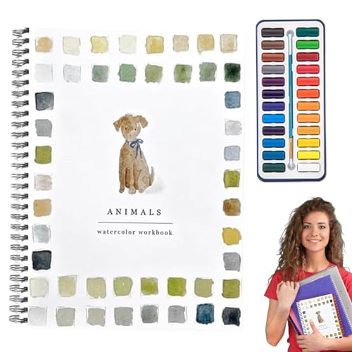 Aquarell Workbook, 12 Farb Aquarellfarbe Set mit Pinsel, Wasserfarbe Bücher Gemälde Vorräte Kit, Aquarellkunsthandwerksmalerei Buch für Kinder und Erwachsene von Generisch