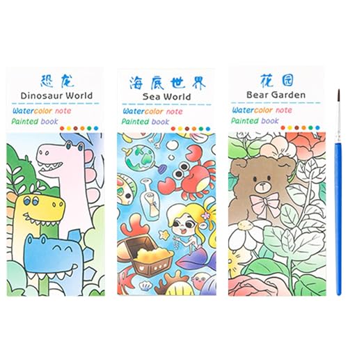 Aquarellbuch für Kinder,Aquarellbuch für Kinder - Kreatives Mal- und Zeichenbuch | Lustiges Aquarell-Malpapier mit Pinsel, Aquarell-Malbuch-Set mit 3 Themen von Generisch