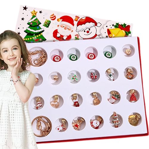 Armbänder Adventskalender,Weihnachten Adventskalender Armband | Adventskalender mit 24 Gittern und Weihnachtsanhängern | Weihnachts-Schmuckherstellungsset, dekoratives Countdown-Kalender-Halsketten-Ar von Generisch