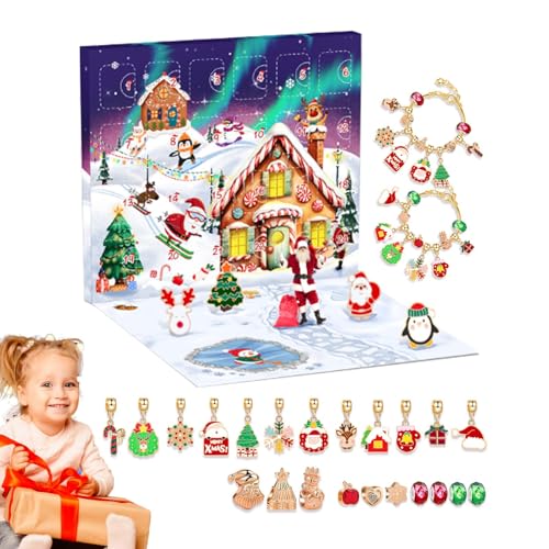 Armbänder Weihnachts-Countdown-Kalender,Adventskalender 2024 Mädchen-Armband,2024 Schmuckherstellungsset - 2024 Mädchen-Armband-Weihnachts-Countdown-Kalender für Kinder, Kleinkinder, Familie, Freunde von Generisch