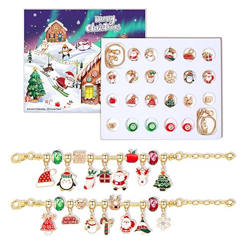 Armband-Adventskalender,Charm-Armband-Adventskalender,Schmuckherstellungsset | Armband-Bastelset, Adventskalender-Charm-Armbänder, Weihnachts-Adventskalender 2024 für Kinder von Generisch