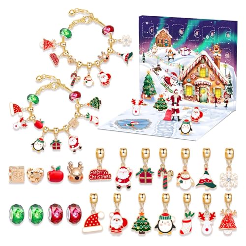 Armband-Adventskalender,Charm-Armband-Adventskalender - Schmuckherstellungsset | Armband-Bastelset, Adventskalender-Charm-Armbänder, Weihnachts-Adventskalender 2024 für Kinder von Generisch