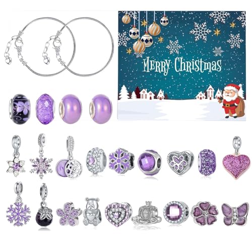 Armband-Adventskalender 2024 – Armband-Weihnachts-Countdown-Kalender mit 22 Charm-Perlen, 2 Armbändern, DIYs-Schmuckherstellungsset, Geschenke für Teenager, Mädchen und Frauen von Generisch