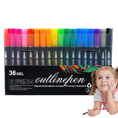 Art Textmarker, Lightstick Graffiti Coloring Textmarker, Lines Textmarker, Se-lf Outline Metallics Marker Stifte, Metallics Glitter Textmarker Stifte von Generisch