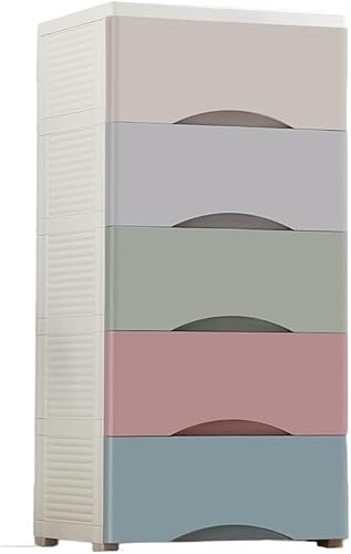 Aufbewahrungsschrank Organizer mit 5 Schichten für Kindergarderobe, 50 cm breit, verdickte Kunststoff-Schubladen, Macaron-Farbpalette von Generisch