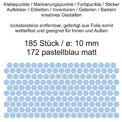 Aufkleber Etiketten Klebepunkte aus Folie 185 Stück blau pastellblau matt rund 10 mm selbstklebend farbig wetterfest Decal Markierungen Organisieren DIY basteln verzieren Modellbau Scrapbooking von Generisch