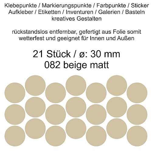 Aufkleber Etiketten Klebepunkte aus Folie 21 Stück beige matt rund 30 mm selbstklebend farbig wetterfest Decal Markierungen Organisieren DIY basteln verzieren Modellbau Scrapbooking von Generisch