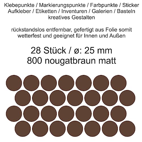 Aufkleber Etiketten Klebepunkte aus Folie 28 Stück braun nougatbraun matt rund 25 mm selbstklebend farbig wetterfest Decal Markierungen Organisieren DIY basteln verzieren Modellbau Scrapbooking von Generisch