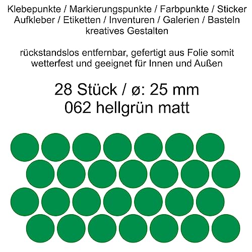 Aufkleber Etiketten Klebepunkte aus Folie 28 Stück grün hellgrün matt rund 25 mm selbstklebend farbig wetterfest Decal Markierungen Organisieren DIY basteln verzieren Modellbau Scrapbooking von Generisch