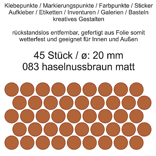 Aufkleber Etiketten Klebepunkte aus Folie 45 Stück braun haselnussbraun matt rund 20 mm selbstklebend farbig wetterfest Decal Markierungen Organisieren DIY basteln verzieren Modellbau Scrapbooking von Generisch