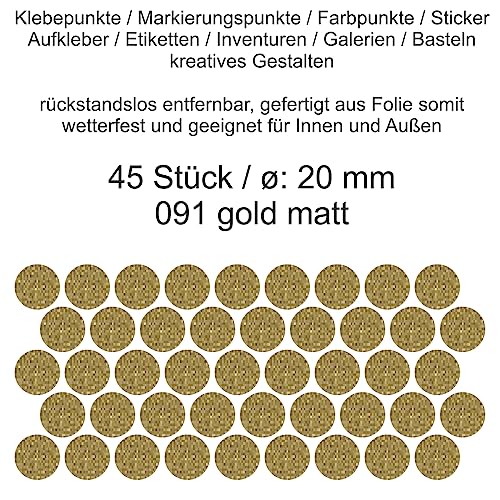 Aufkleber Etiketten Klebepunkte aus Folie 45 Stück gold matt rund 20 mm selbstklebend farbig wetterfest Decal Markierungen Organisieren DIY basteln verzieren Modellbau Scrapbooking von Generisch